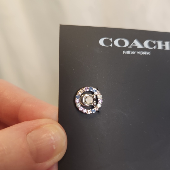 Coach Silver Toned and Colorful Circle Stud Earrings With Coach Dust Bag - Picture 3 of 4